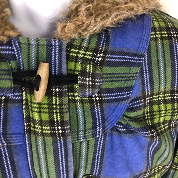 Roxy Plaid Faux Fur Line Toggle Button Jacket Hood - Picture 2 of 6